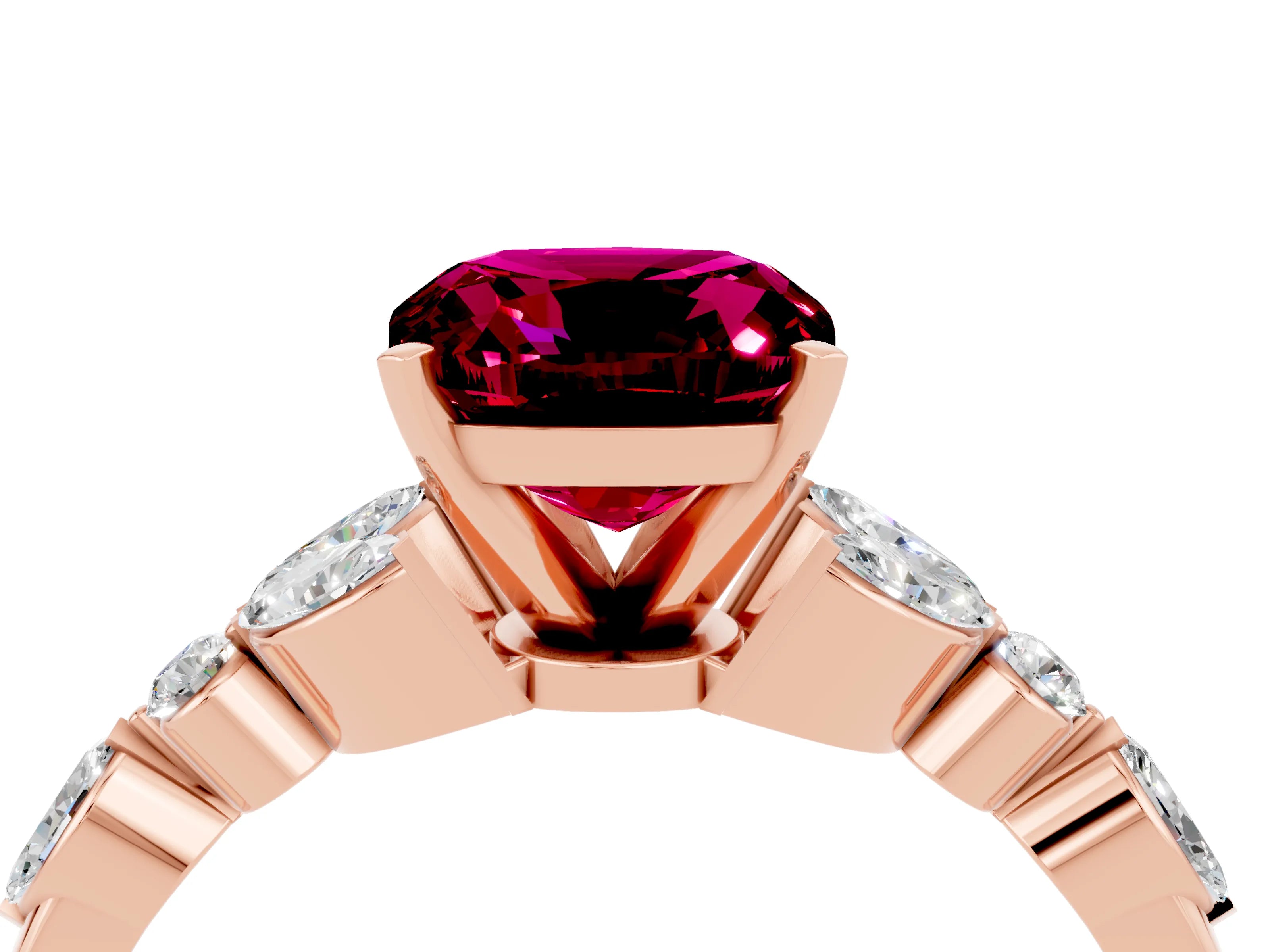 Rose gold Cushion Cut Garnet Solitaire Ring with Side Stones and Four-Prong Setting_16
