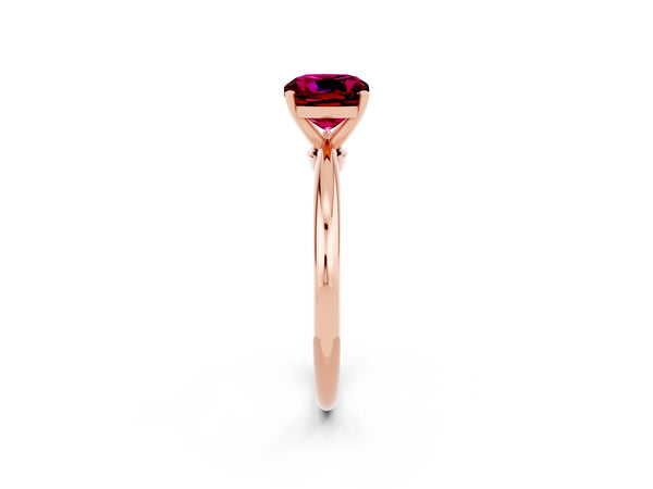 Rose gold Cushion Cut Garnet Solitaire Ring with Six-Prong Setting and Classic Band