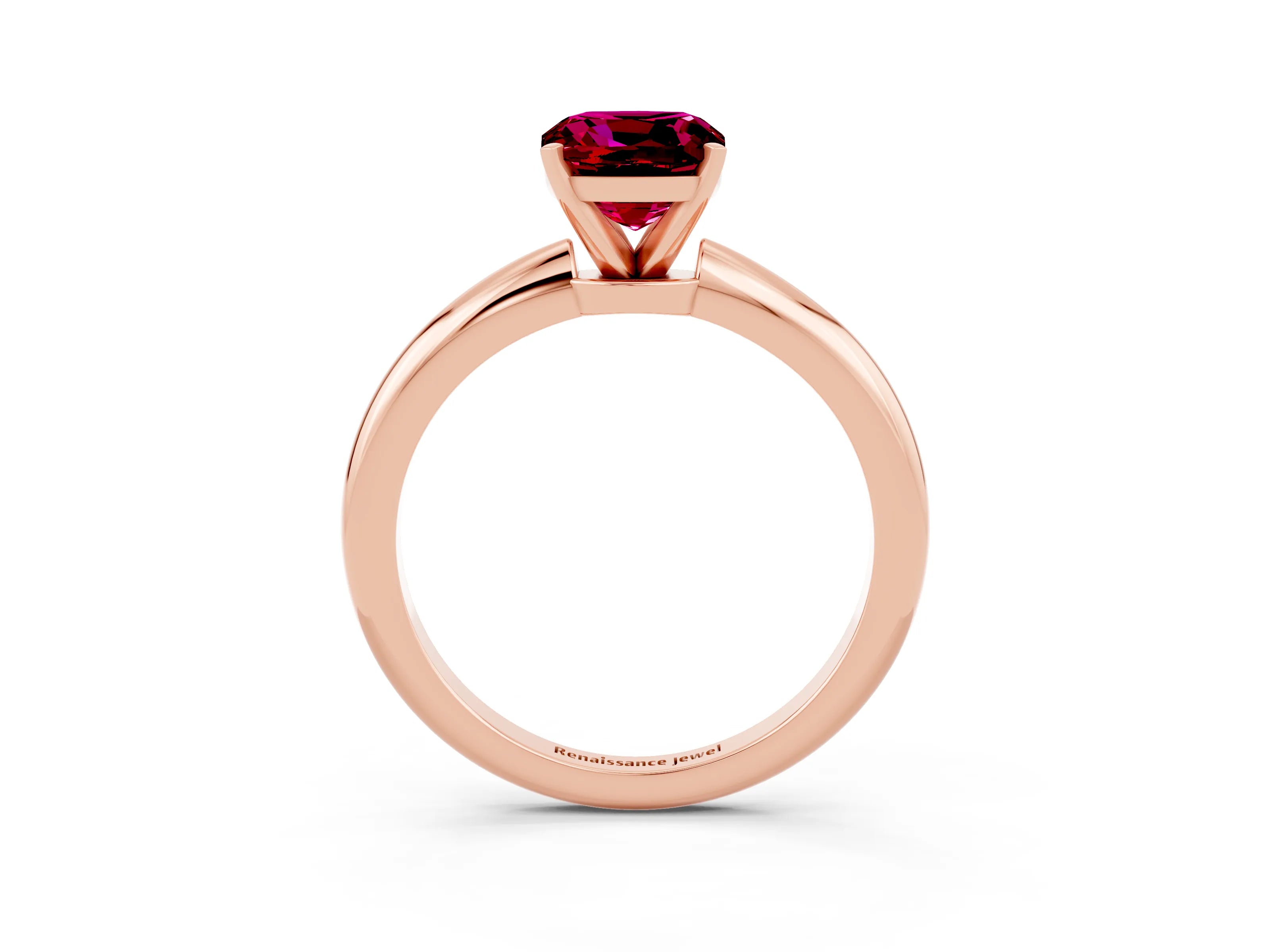 Rose gold Cushion Cut Garnet Solitaire Ring with Six-Prong Setting and Classic Band_3