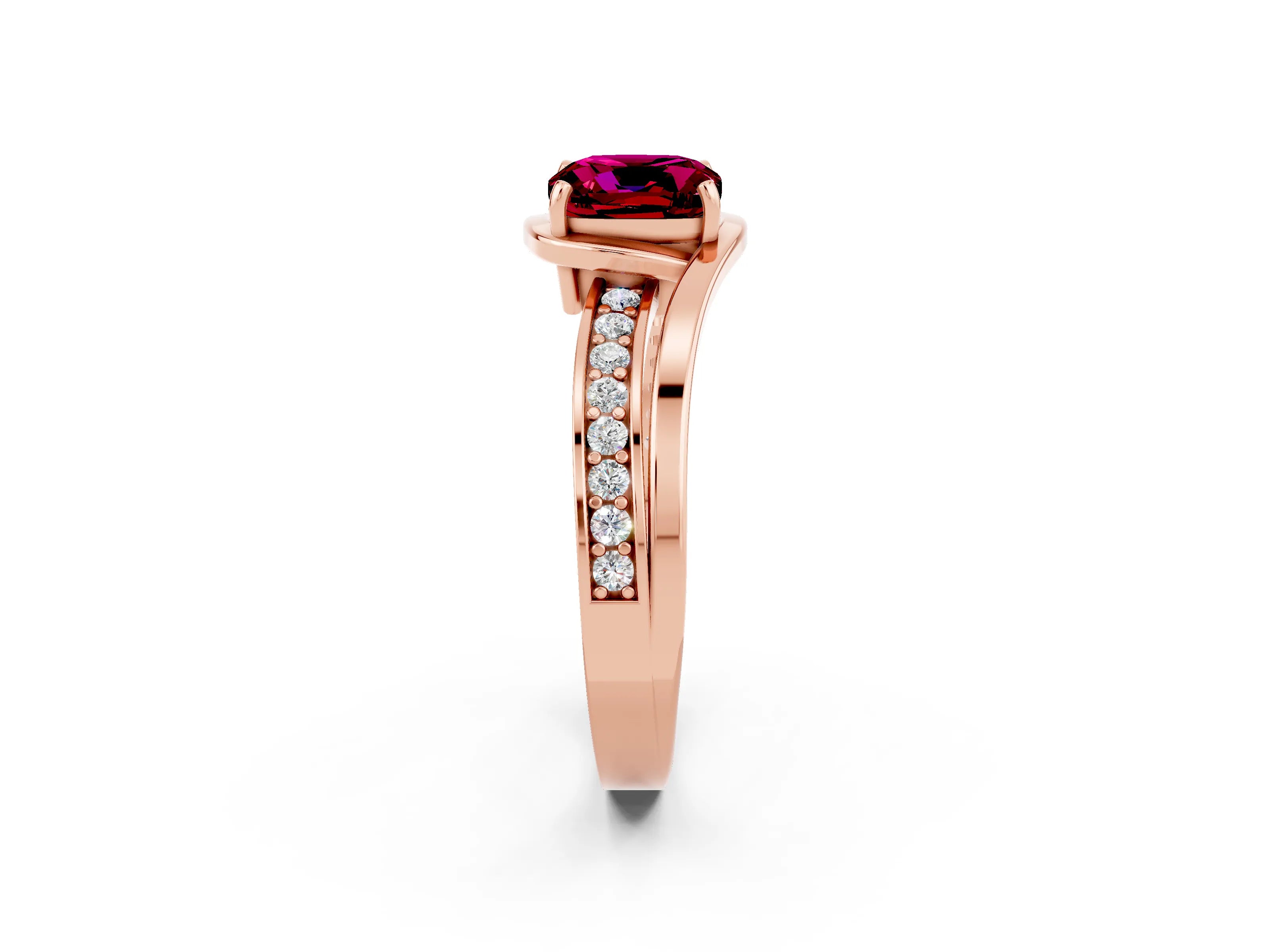 Rose gold Cushion Cut Garnet Solitaire Ring with Split Shank and Prong Setting_2