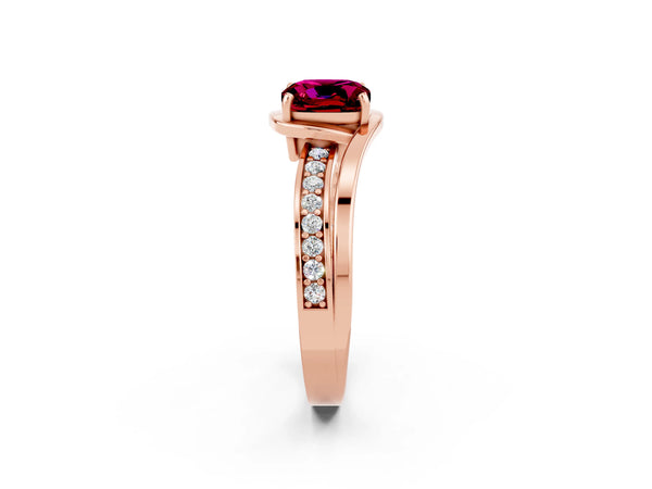 Rose gold Cushion Cut Garnet Solitaire Ring with Split Shank and Prong Setting