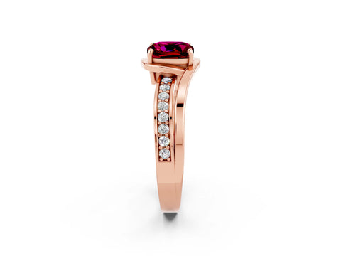 Rose gold Cushion Cut Garnet Solitaire Ring with Split Shank and Prong Setting_2