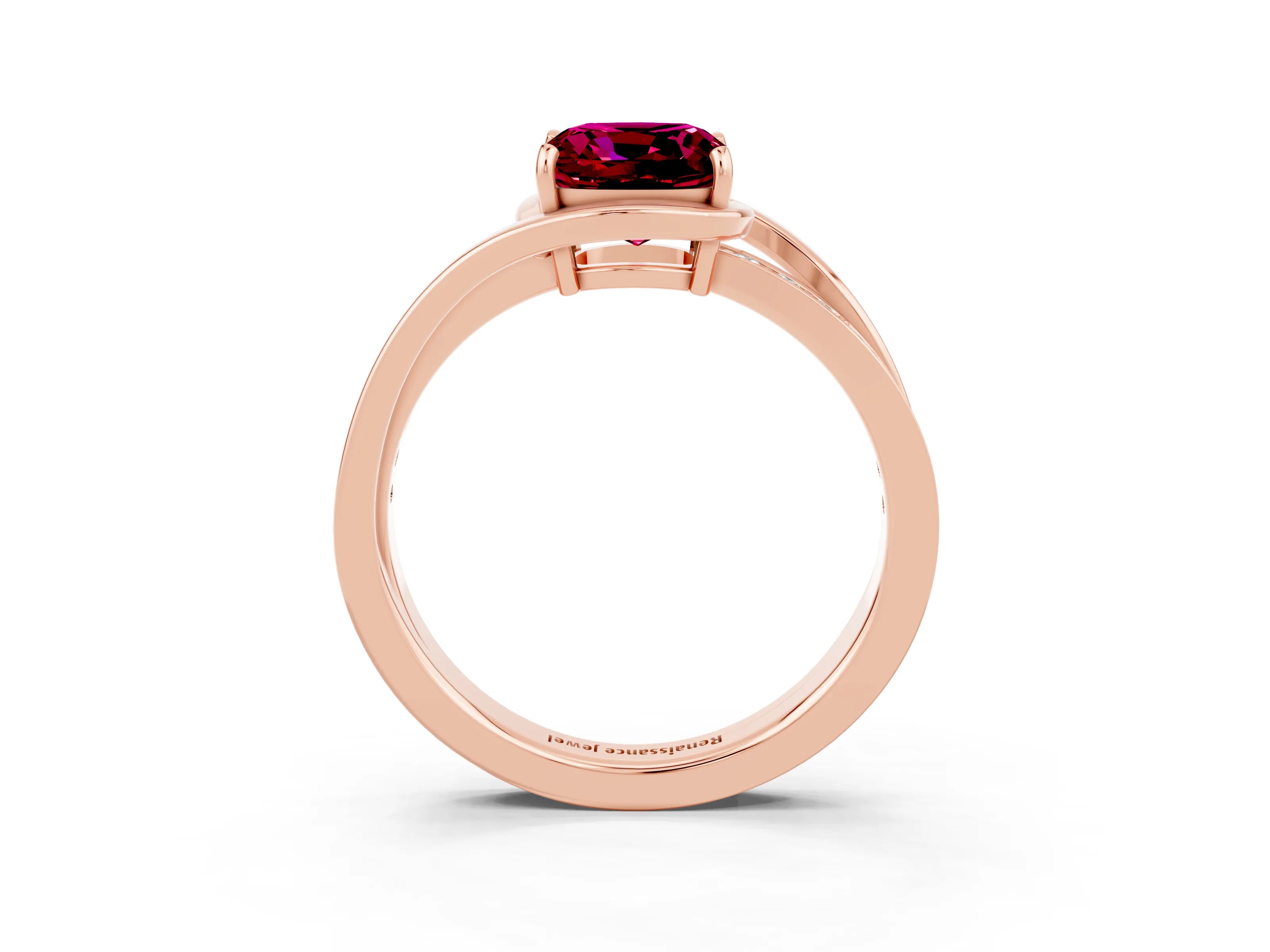 Rose gold Cushion Cut Garnet Solitaire Ring with Split Shank and Prong Setting_3