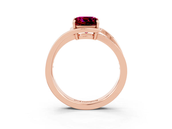 Rose gold Cushion Cut Garnet Solitaire Ring with Split Shank and Prong Setting