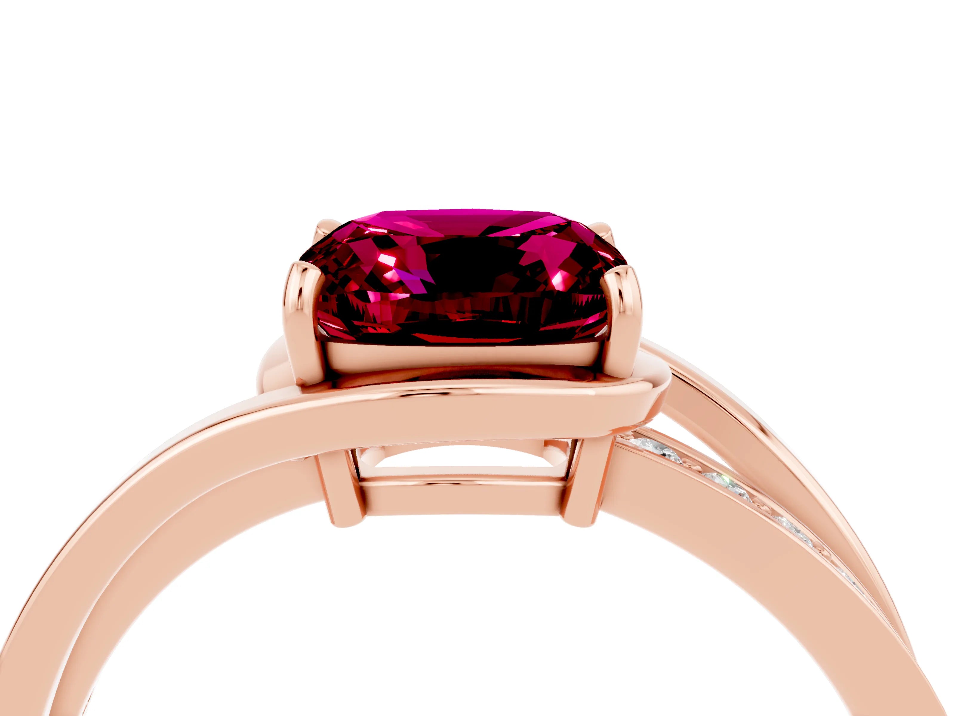 Rose gold Cushion Cut Garnet Solitaire Ring with Split Shank and Prong Setting_4