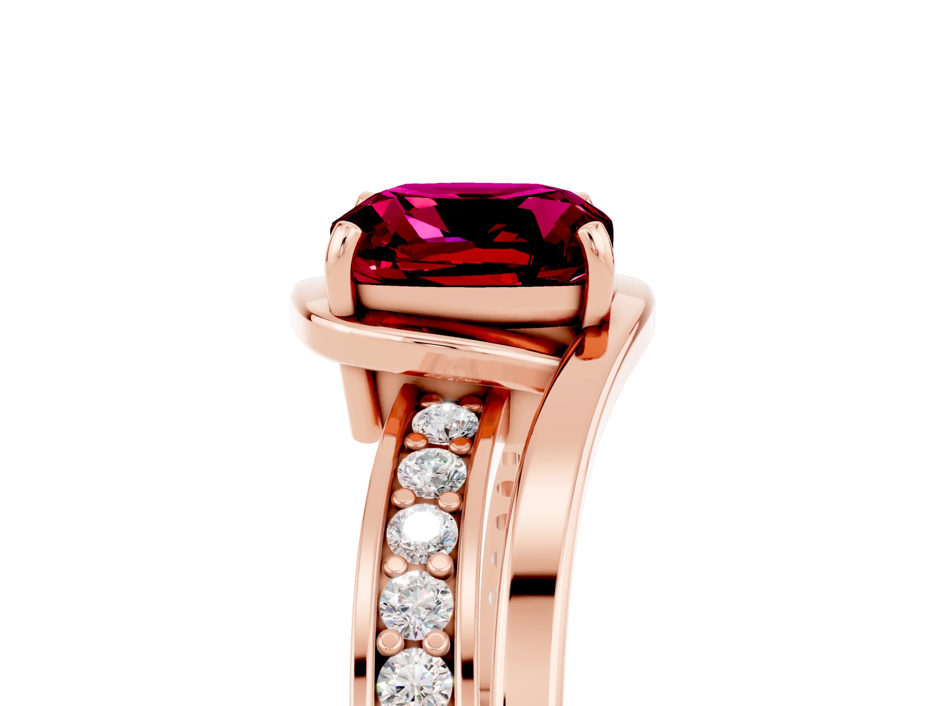 Rose gold Cushion Cut Garnet Solitaire Ring with Split Shank and Prong Setting_5