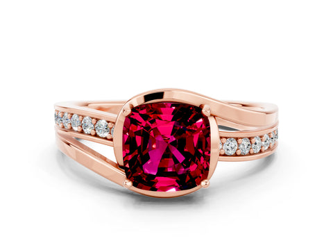 Rose gold Cushion Cut Garnet Solitaire Ring with Split Shank and Prong Setting