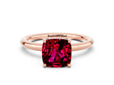 Rose gold Cushion Cut Garnet Solitaire Ring with Thin Band and Four-Prong Setting