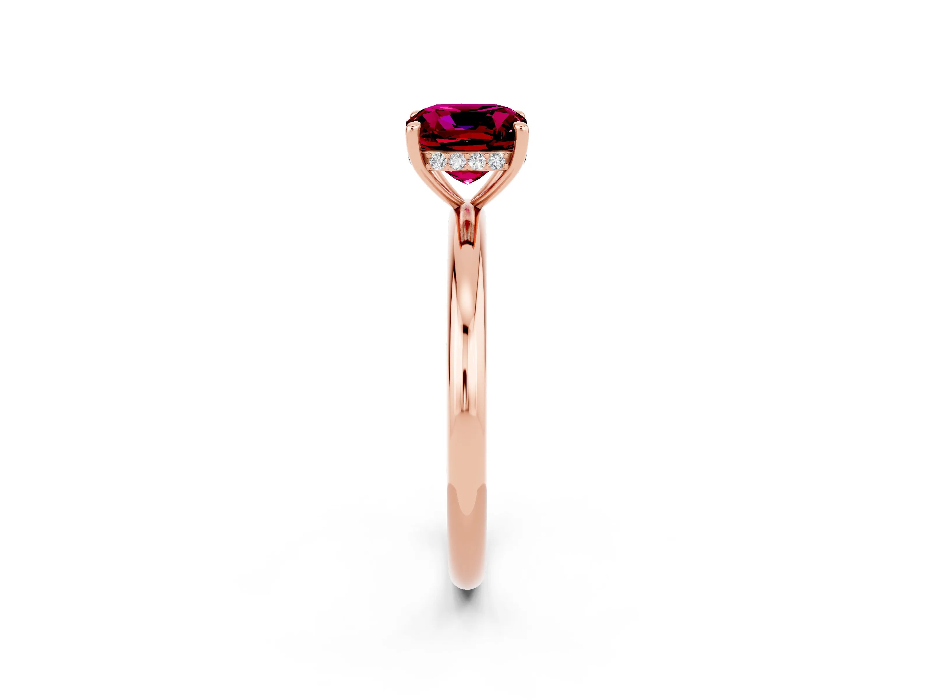 Rose gold Cushion Cut Garnet Solitaire Ring with Thin Band and Four-Prong Setting_2