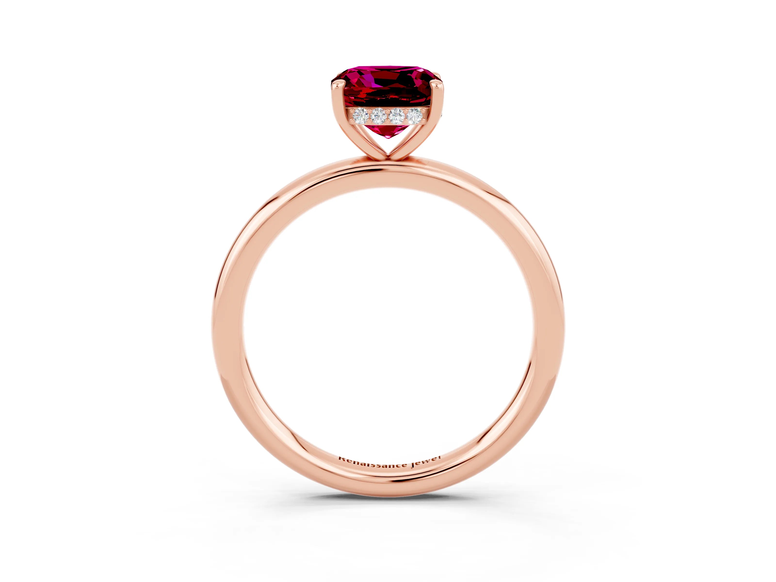 Rose gold Cushion Cut Garnet Solitaire Ring with Thin Band and Four-Prong Setting_3