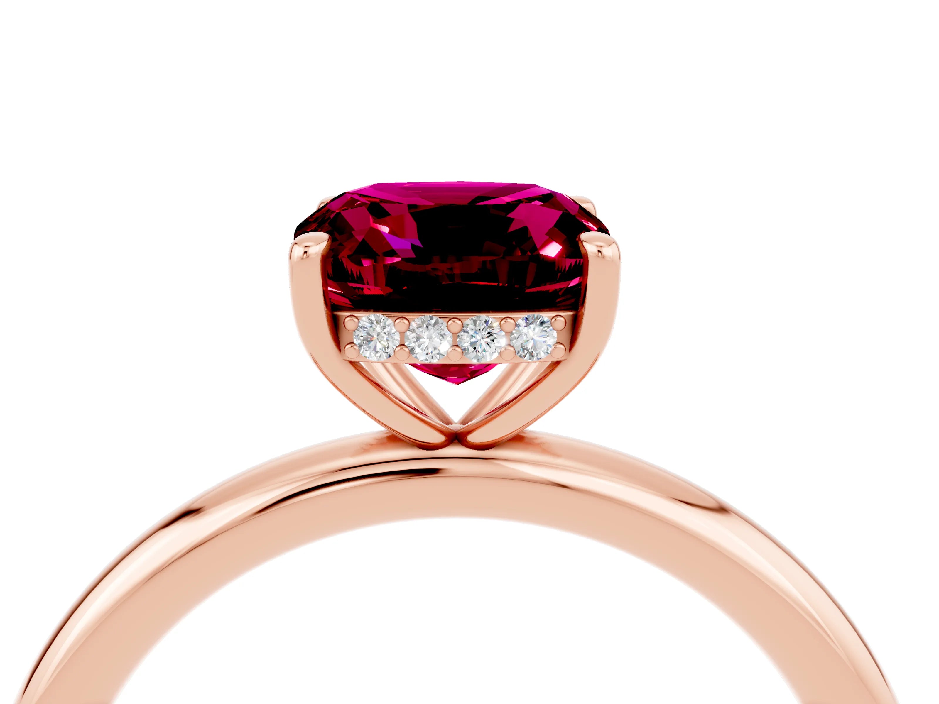 Rose gold Cushion Cut Garnet Solitaire Ring with Thin Band and Four-Prong Setting_4