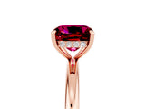 Rose gold Cushion Cut Garnet Solitaire Ring with Thin Band and Four-Prong Setting_5