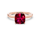 Rose gold Cushion Cut Garnet Solitaire Ring with Thin Band and Prong Setting_12