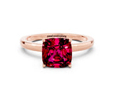 Rose gold Cushion Cut Garnet Solitaire Ring with Thin Band and Prong Setting_24