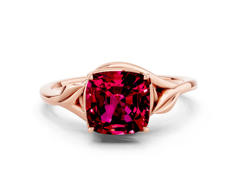 Rose gold Cushion Cut Garnet Solitaire Ring with Twist Band and Four-Prong Setting_24