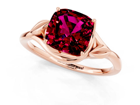 Rose gold Cushion Cut Garnet Solitaire Ring with Twist Band and Four-Prong Setting_25