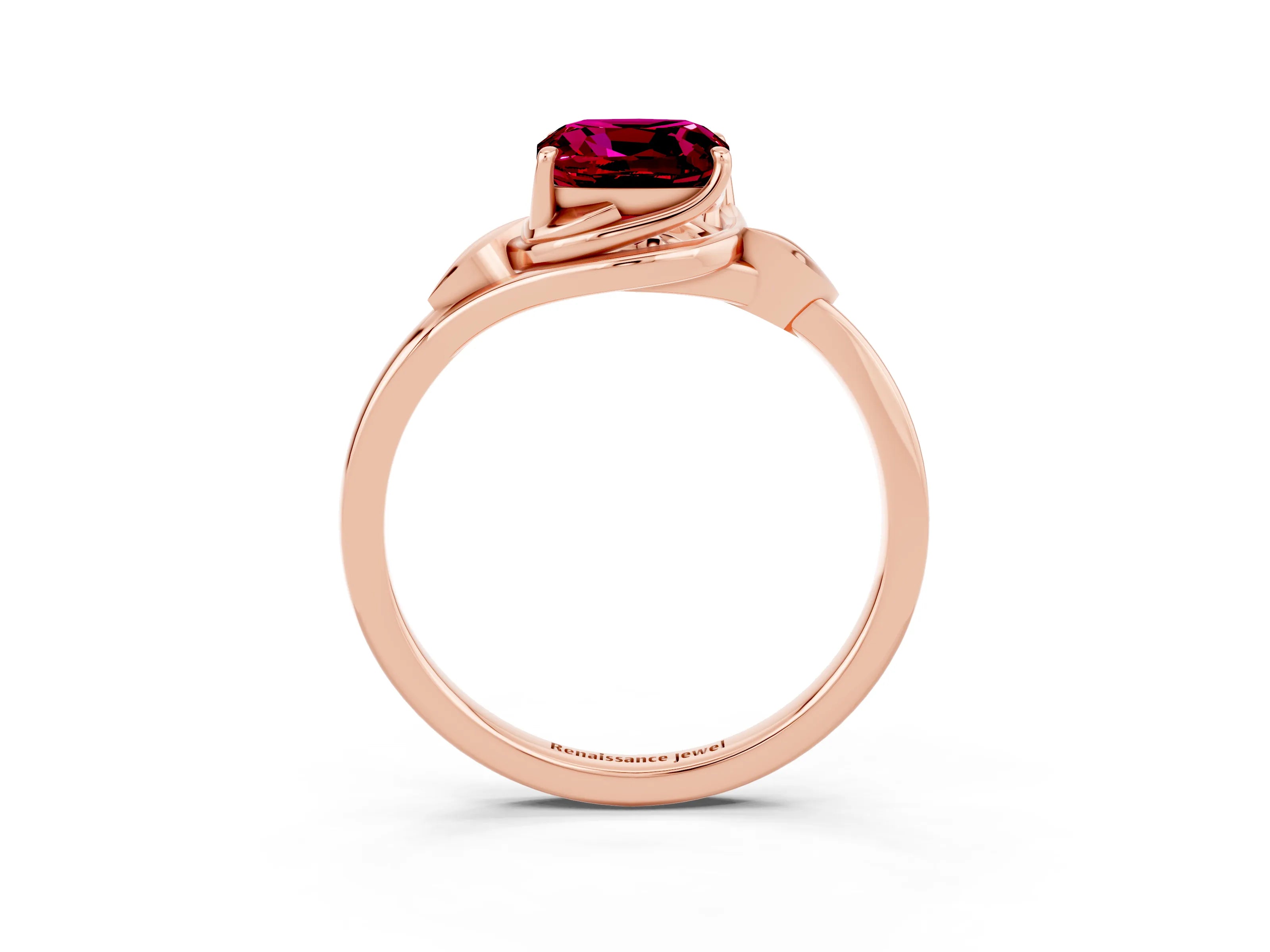 Rose gold Cushion Cut Garnet Solitaire Ring with Twist Band and Four-Prong Setting_27