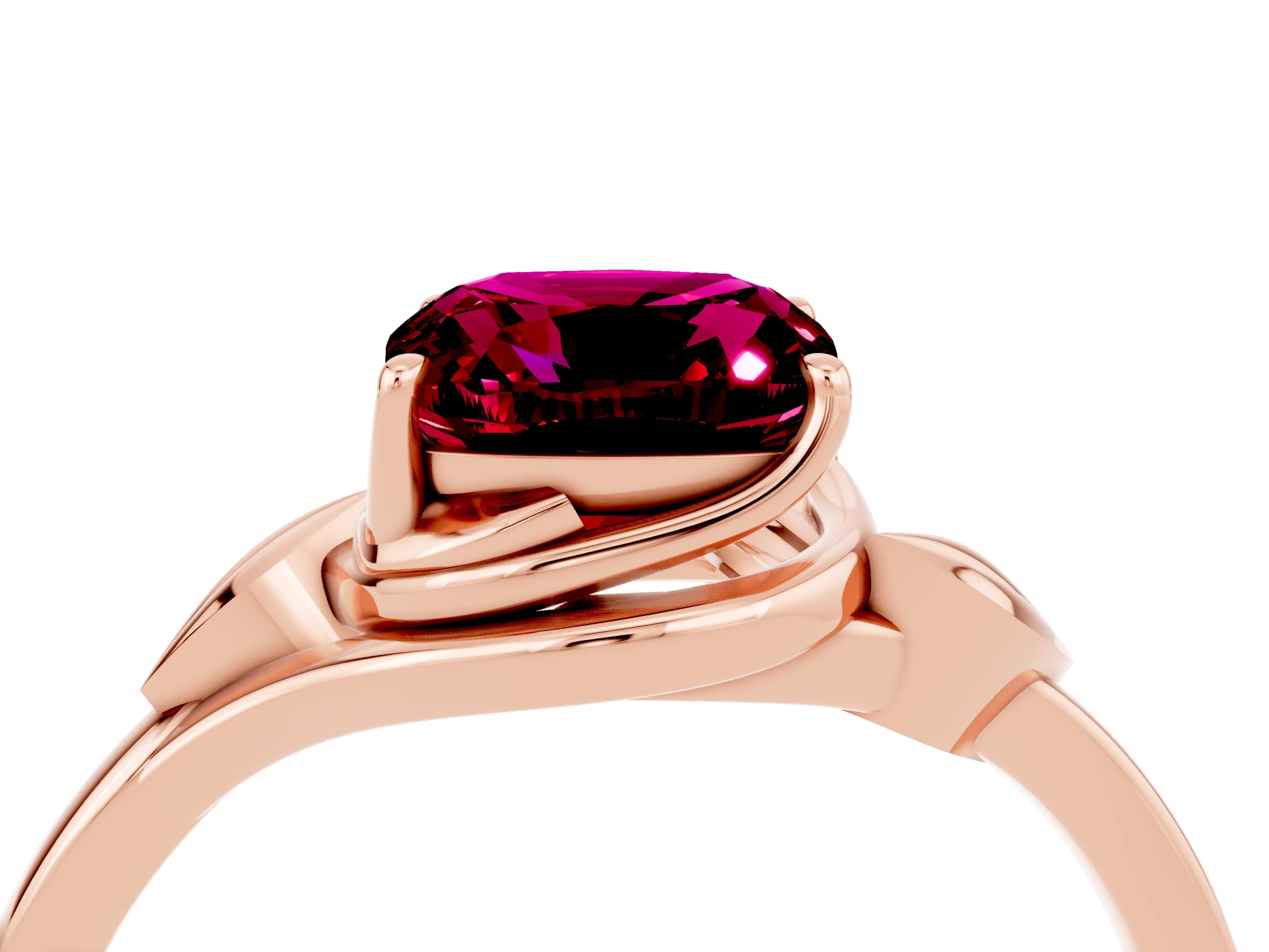 Rose gold Cushion Cut Garnet Solitaire Ring with Twist Band and Four-Prong Setting_28