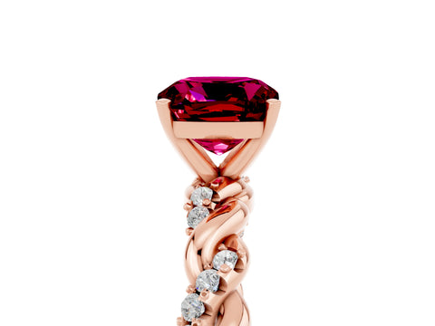 Rose gold Cushion Cut Garnet Solitaire Ring with Twisted Band and Pavé Accents_5