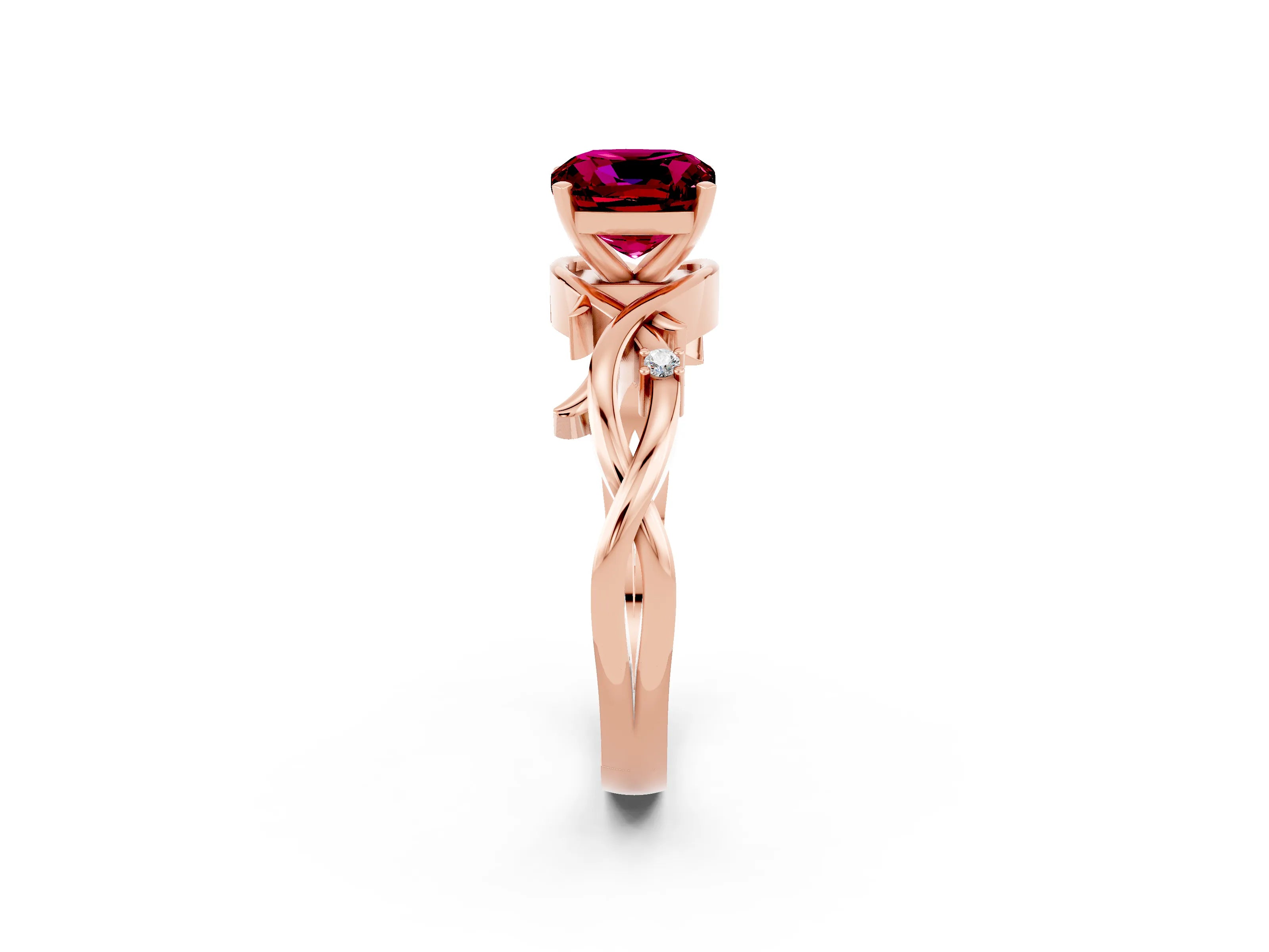 Rose gold Cushion Cut Garnet Solitaire Ring with Twisted Band and Prong Setting_2