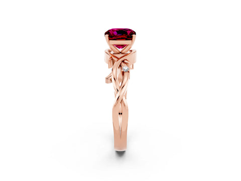 Rose gold Cushion Cut Garnet Solitaire Ring with Twisted Band and Prong Setting_2