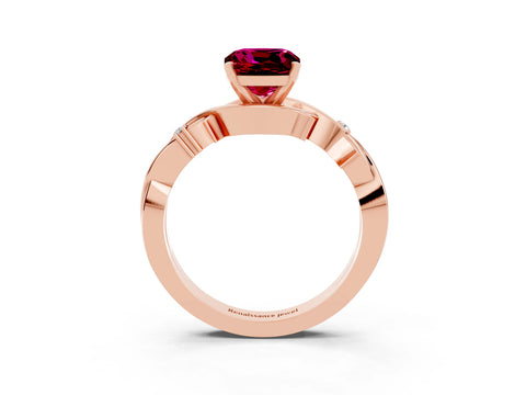 Rose gold Cushion Cut Garnet Solitaire Ring with Twisted Band and Prong Setting_3