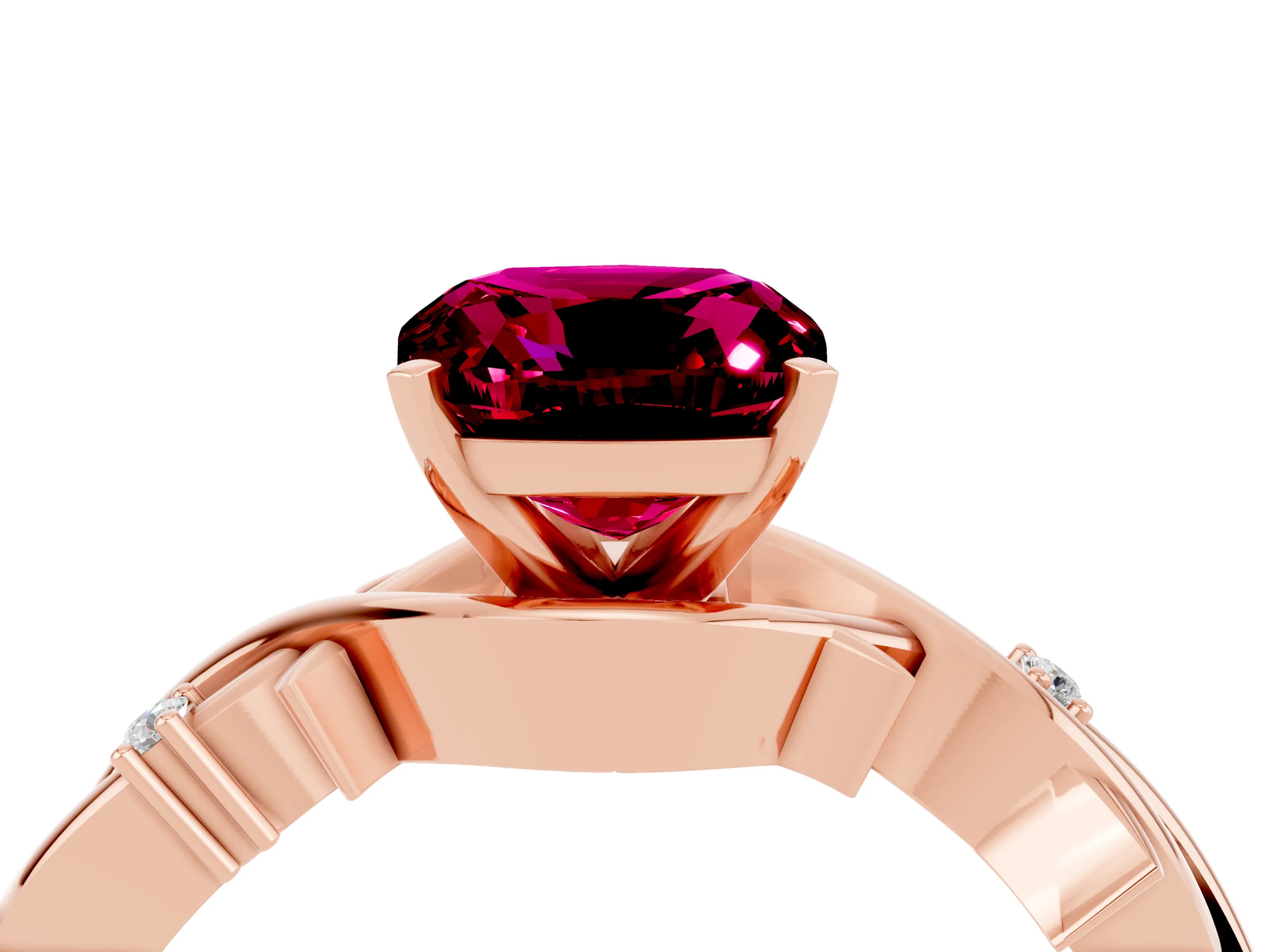 Rose gold Cushion Cut Garnet Solitaire Ring with Twisted Band and Prong Setting_4