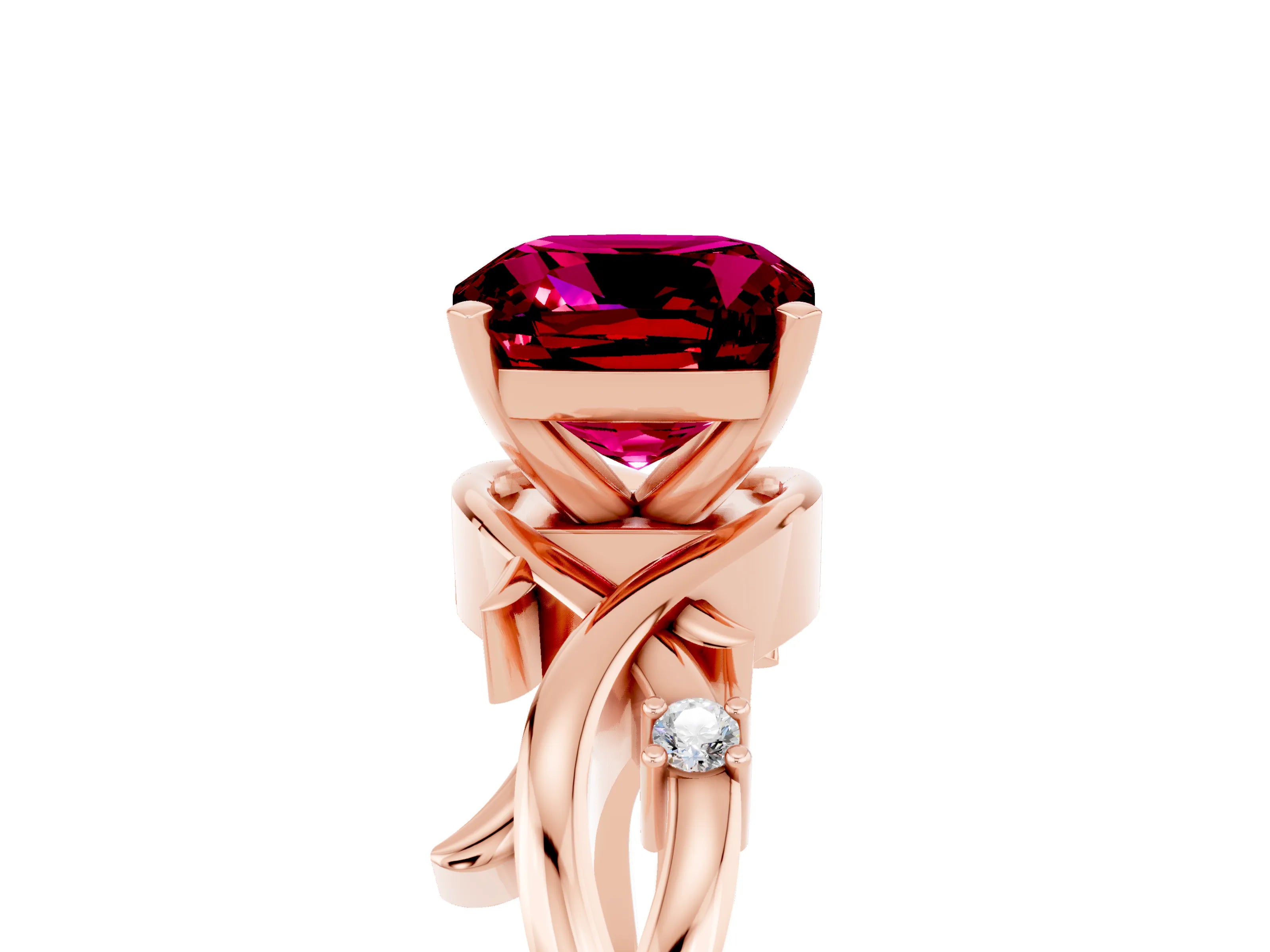 Rose gold Cushion Cut Garnet Solitaire Ring with Twisted Band and Prong Setting_5