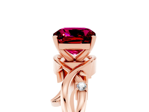 Rose gold Cushion Cut Garnet Solitaire Ring with Twisted Band and Prong Setting_5
