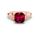 Rose gold Cushion Cut Garnet Solitaire Ring with Wide Band and Prong Setting