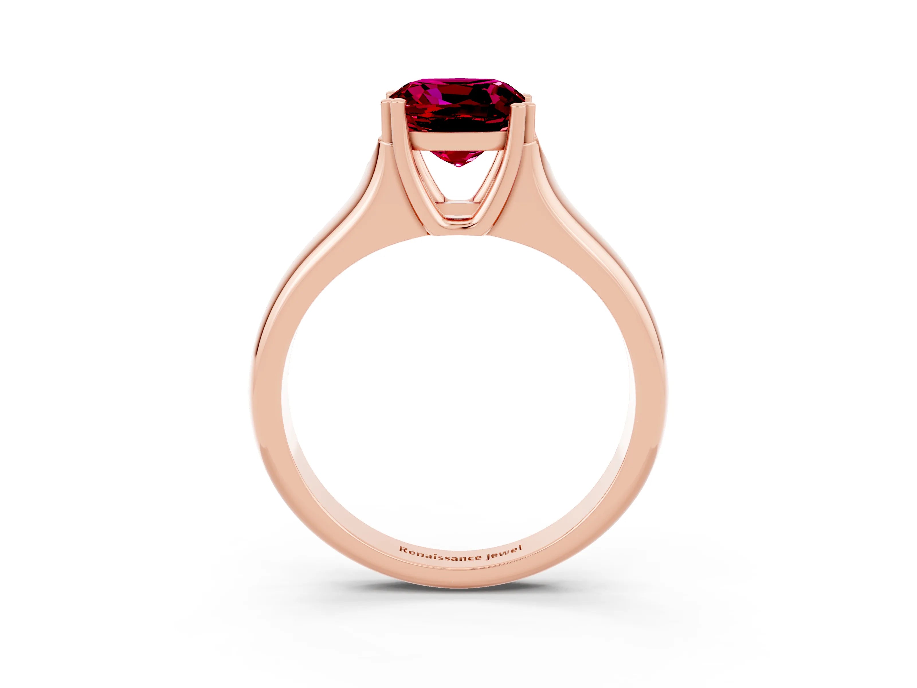 Rose gold Cushion Cut Garnet Solitaire Ring with Wide Band and Prong Setting_3