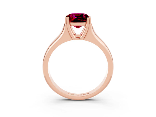 Rose gold Cushion Cut Garnet Solitaire Ring with Wide Band and Prong Setting
