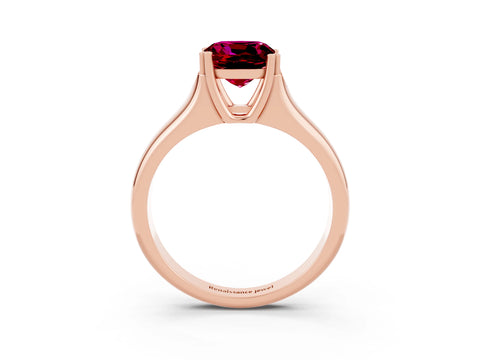 Rose gold Cushion Cut Garnet Solitaire Ring with Wide Band and Prong Setting_3