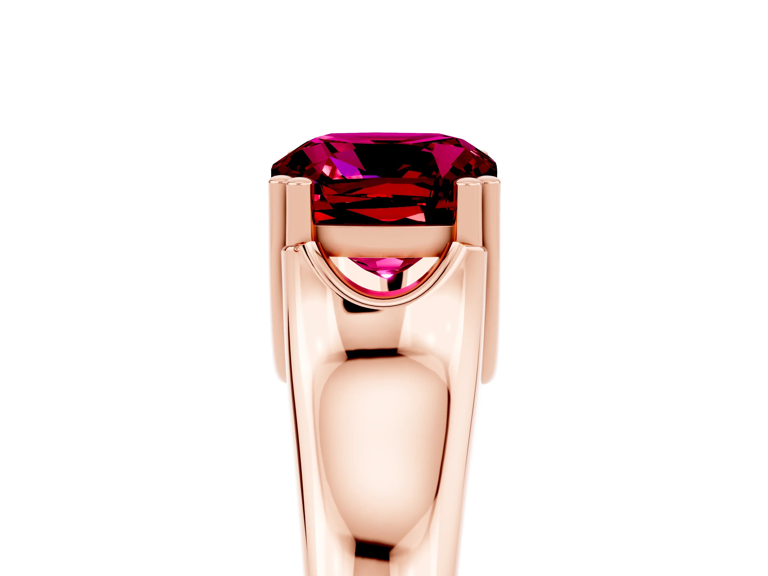 Rose gold Cushion Cut Garnet Solitaire Ring with Wide Band and Prong Setting_5