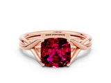 Rose gold Cushion Cut Garnet Solitaire Twist Band Prong Setting Ring_60