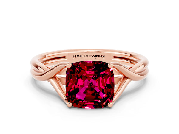 Rose gold Cushion Cut Garnet Solitaire Twist Band Prong Setting Ring