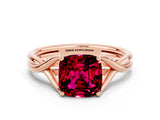 Rose gold Cushion Cut Garnet Solitaire Twist Band Prong Setting Ring_72