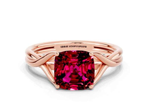 Rose gold Cushion Cut Garnet Solitaire Twist Band Prong Setting Ring