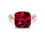 Rose gold Cushion Cut Garnet Solitaire Twisted Band with Round  Accents and Prong Setting_12