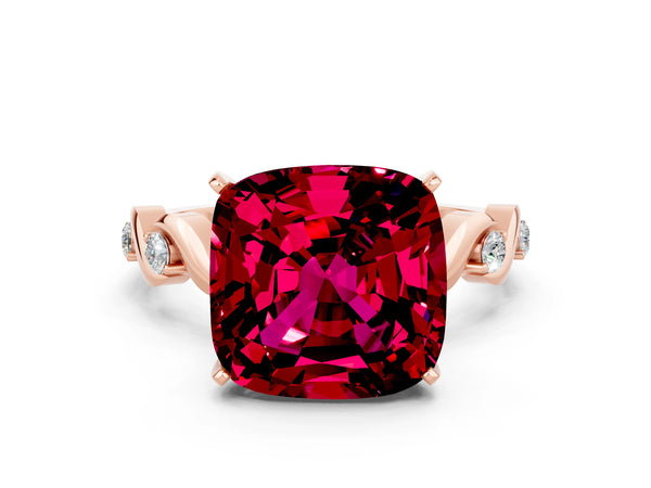 Rose gold Cushion Cut Garnet Solitaire Twisted Band with Round  Accents and Prong Setting