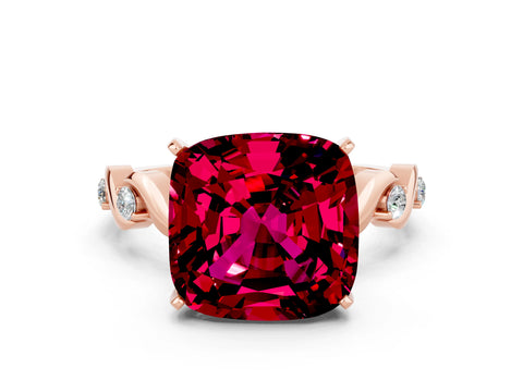 Rose gold Cushion Cut Garnet Solitaire Twisted Band with Round  Accents and Prong Setting_12