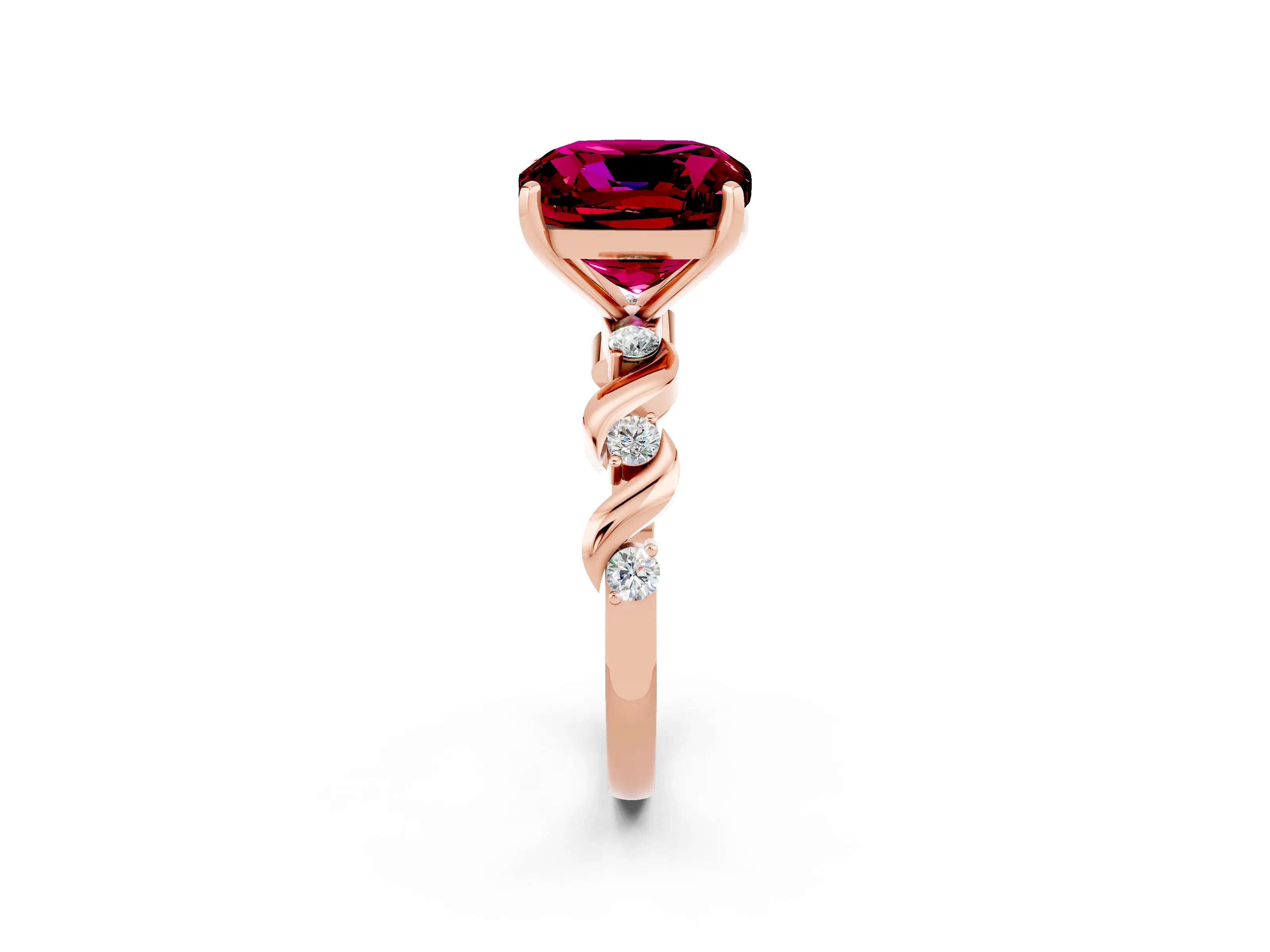 Rose gold Cushion Cut Garnet Solitaire Twisted Band with Round  Accents and Prong Setting_14