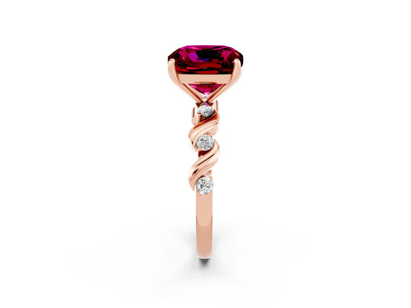Rose gold Cushion Cut Garnet Solitaire Twisted Band with Round  Accents and Prong Setting