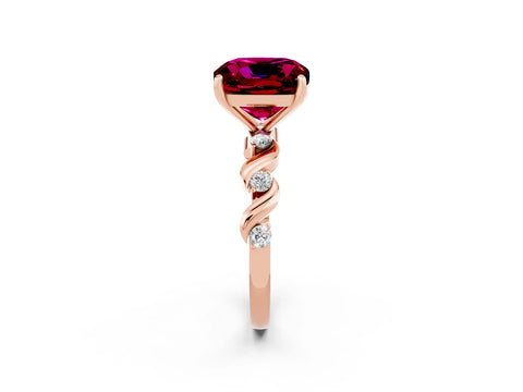 Rose gold Cushion Cut Garnet Solitaire Twisted Band with Round  Accents and Prong Setting_14
