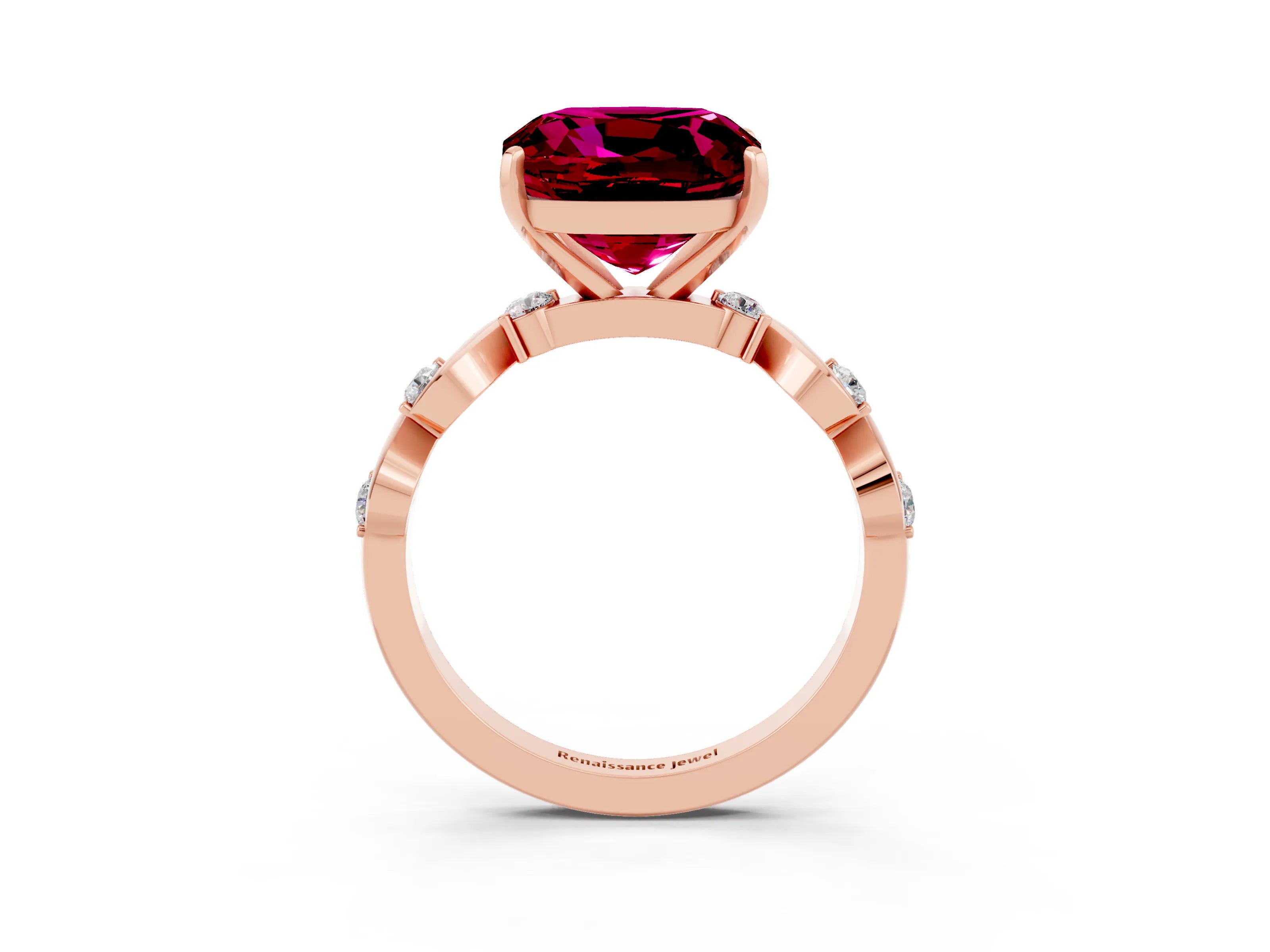 Rose gold Cushion Cut Garnet Solitaire Twisted Band with Round  Accents and Prong Setting_15