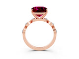 Rose gold Cushion Cut Garnet Solitaire Twisted Band with Round  Accents and Prong Setting_15