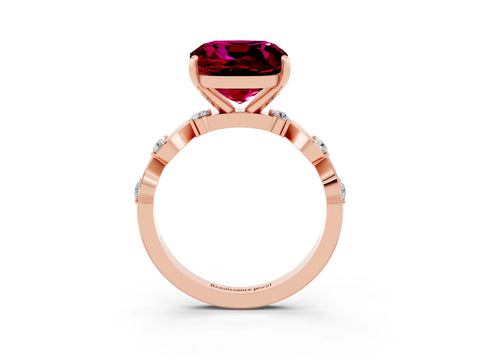 Rose gold Cushion Cut Garnet Solitaire Twisted Band with Round  Accents and Prong Setting_15