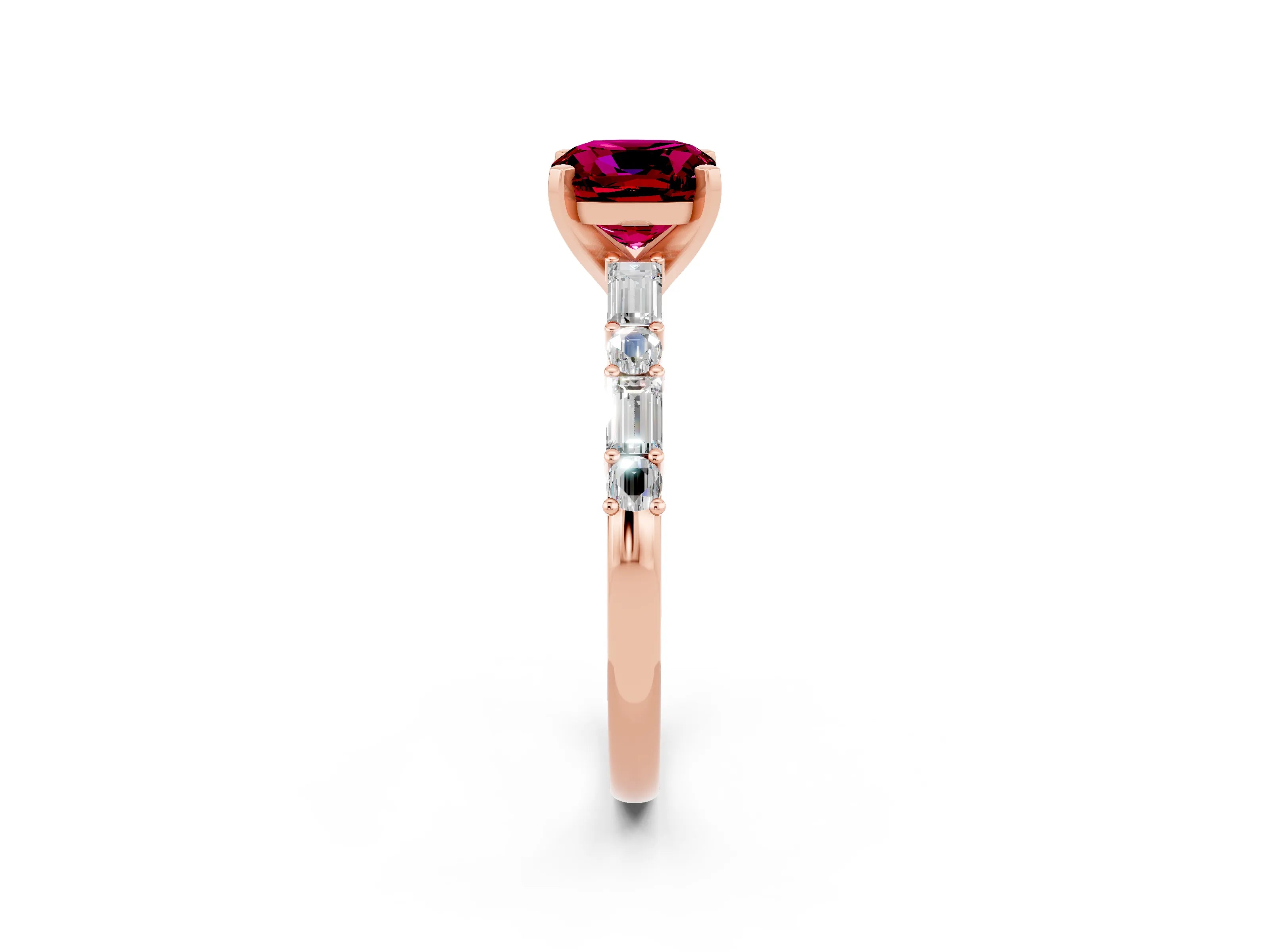 Rose gold Cushion Cut Garnet Solitaire with Side Baguettes and Channel Set Band_2