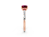 Rose gold Cushion Cut Garnet Solitaire with Side Baguettes and Channel Set Band_2