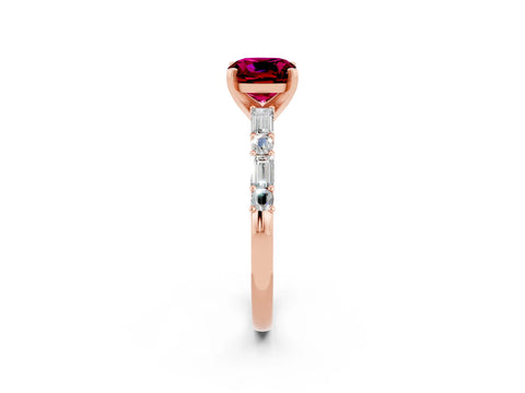 Rose gold Cushion Cut Garnet Solitaire with Side Baguettes and Channel Set Band_2